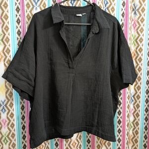 Gap Black Cotton Oversized Crop Top XL